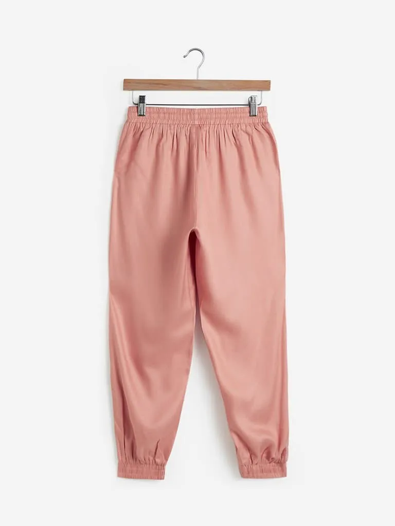 LOV Light-Pink Rhinestone Detailed Rocha Joggers