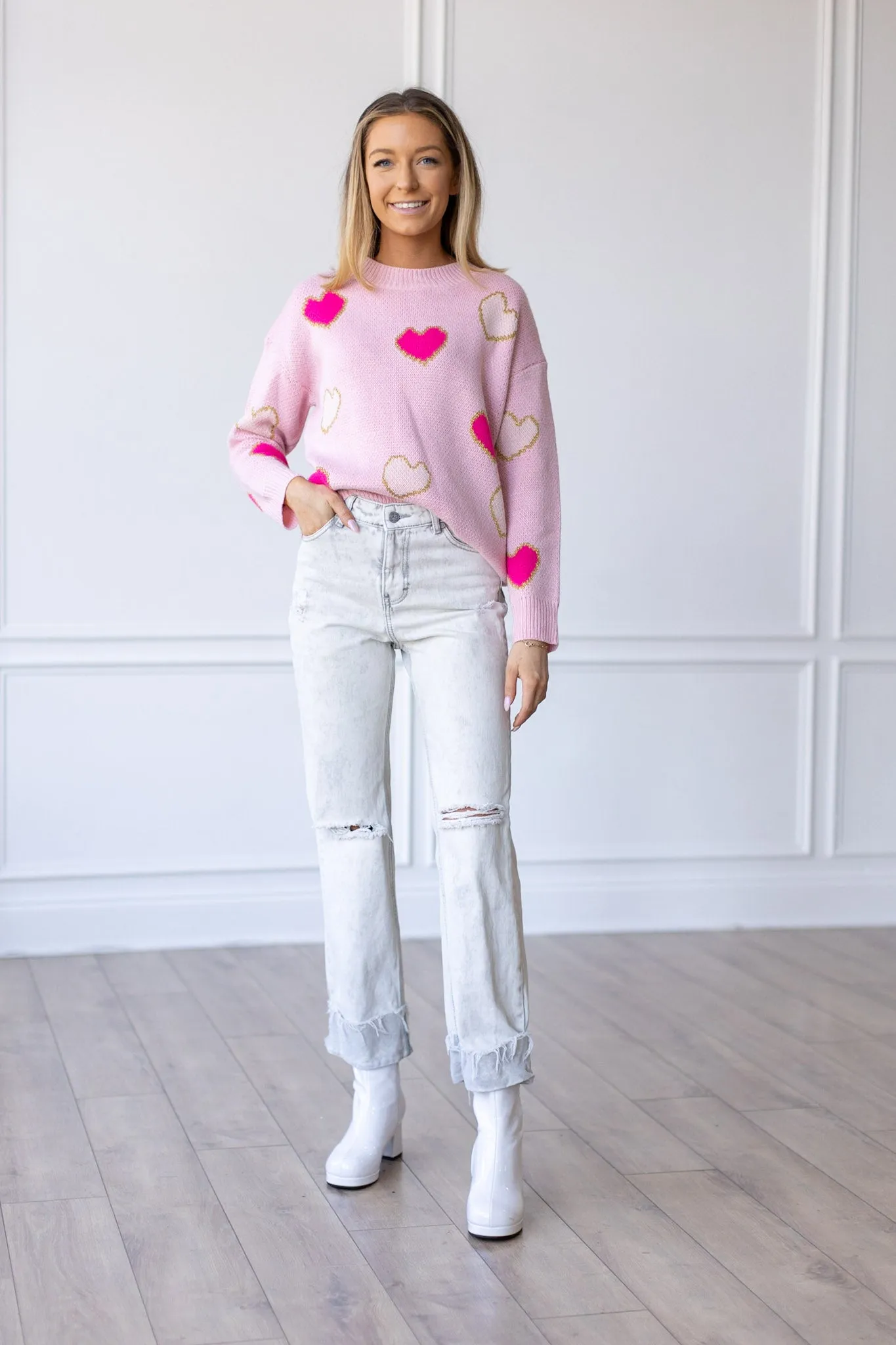 Love Is In The Air Pink Heart Sweater