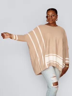 Lydia Striped Batwing Sweater - Oatmeal