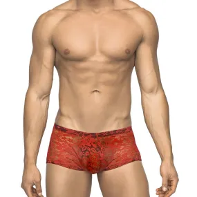 Male Power Stretch Lace Mini Short Red Medium