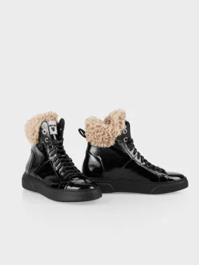 Marc Cain Black Faux Fur Collared High Top Trainers TB SH.14 L10 COL 900