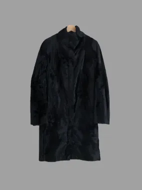 Martine Sitbon 1990s black faux fur high neck stand collar coat - womens 38