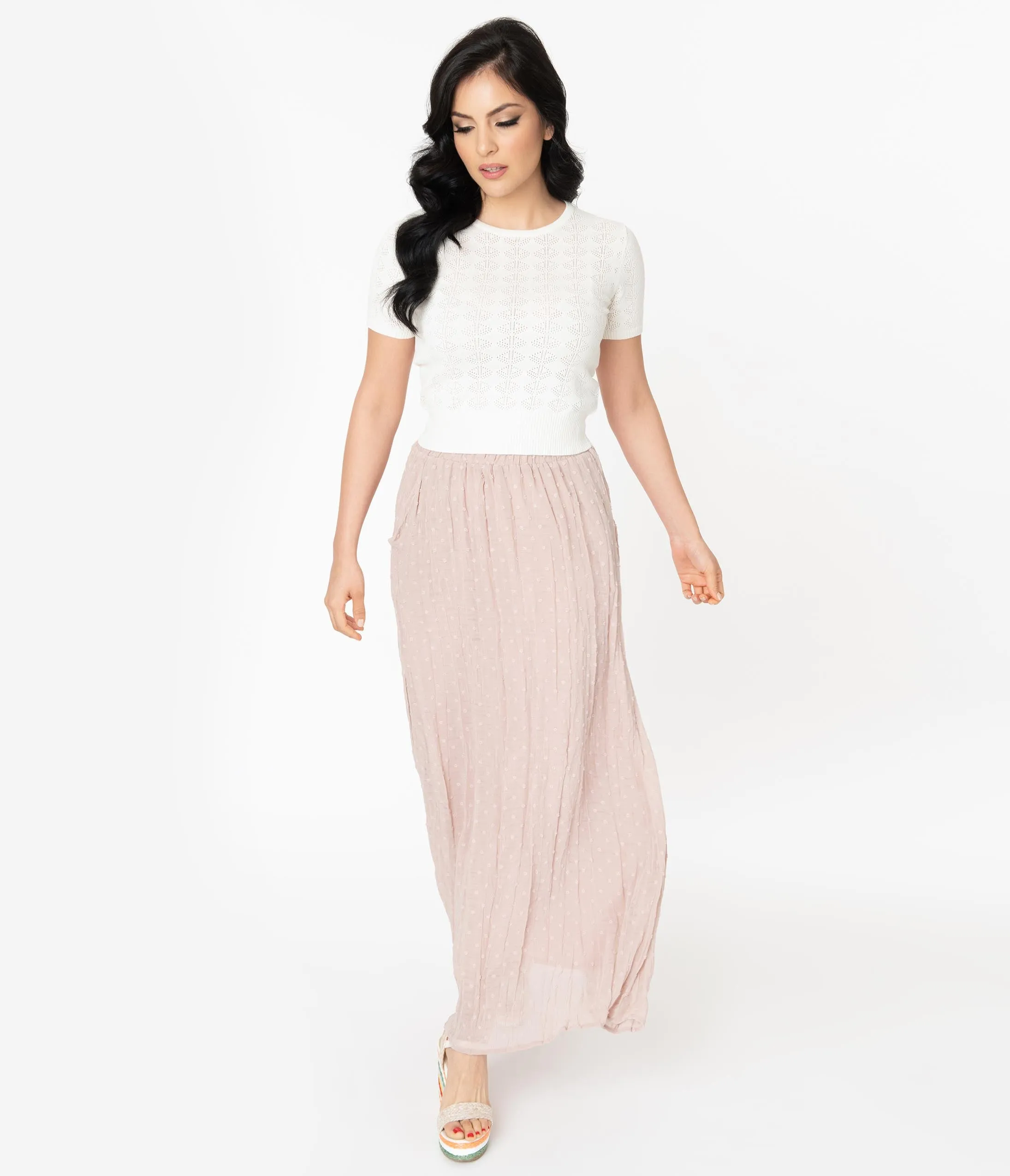 Mauve Swiss Dot Maxi Skirt