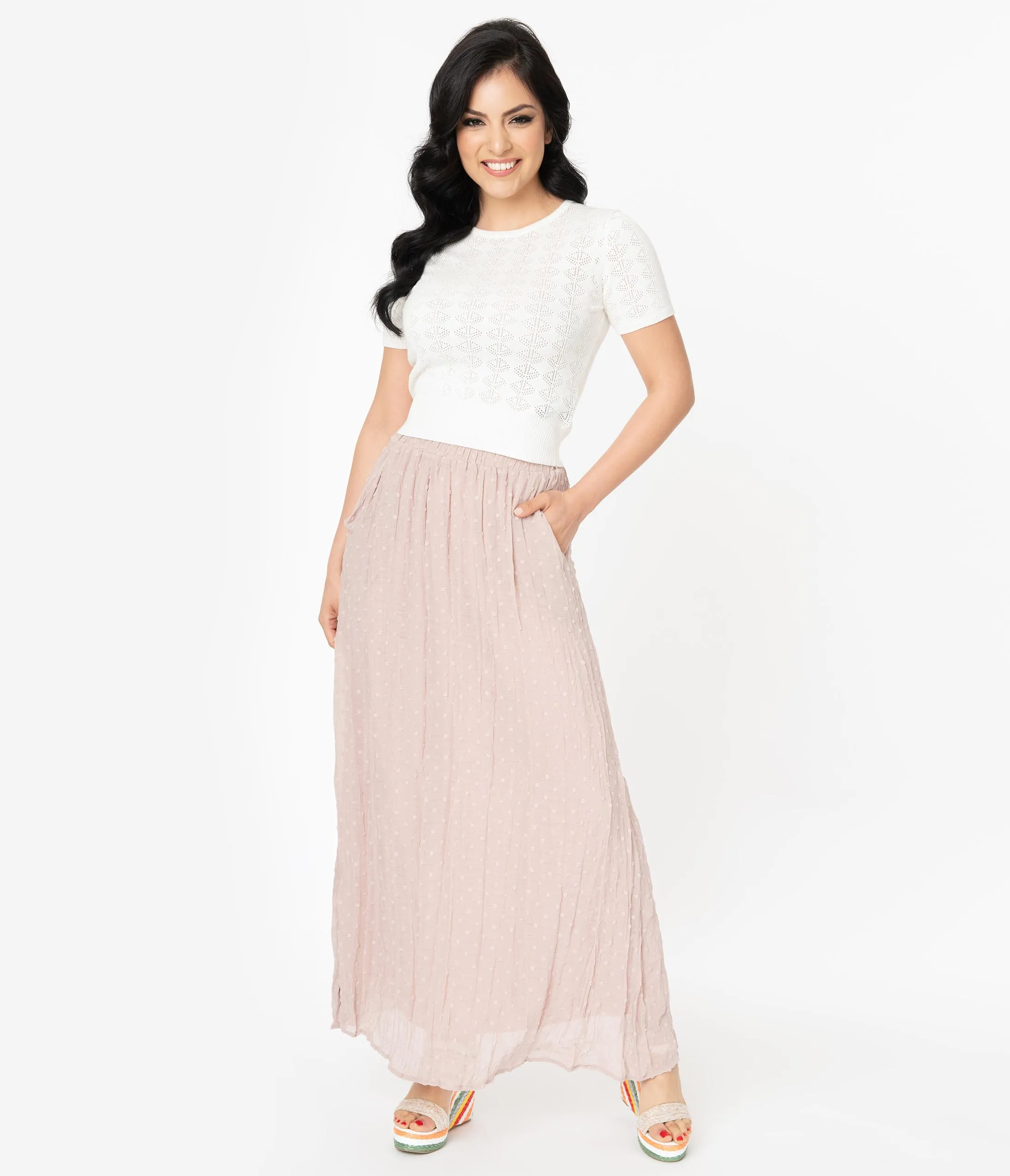 Mauve Swiss Dot Maxi Skirt