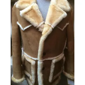 Mens Genuine Shearling Sheepskin Western Cowboy Rodeo Marlboro Jacket Coat