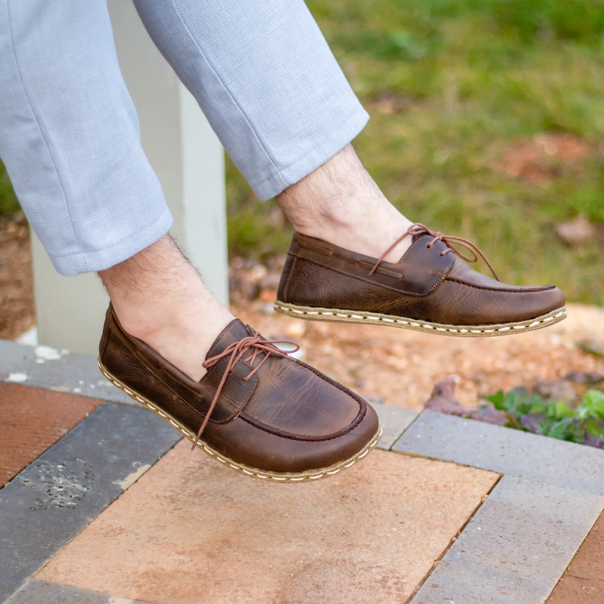 Men's Leather Earthing Barefoot Shoes Crazy Classic Brown