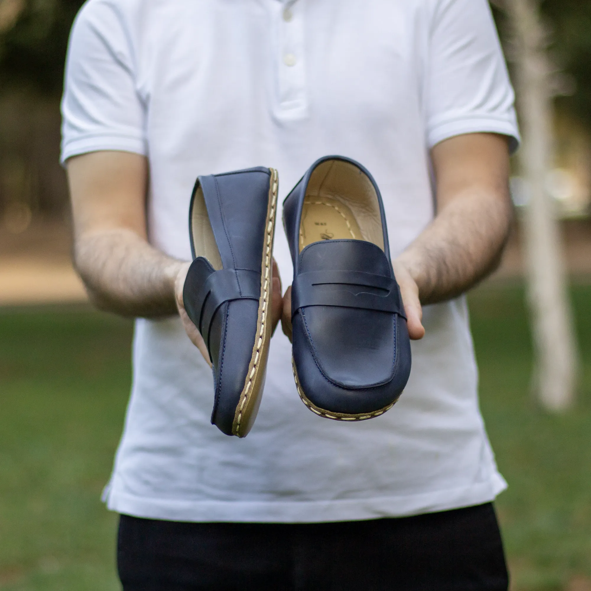 Men's Leather Earthing Barefoot Shoes Crazy Navy Blue