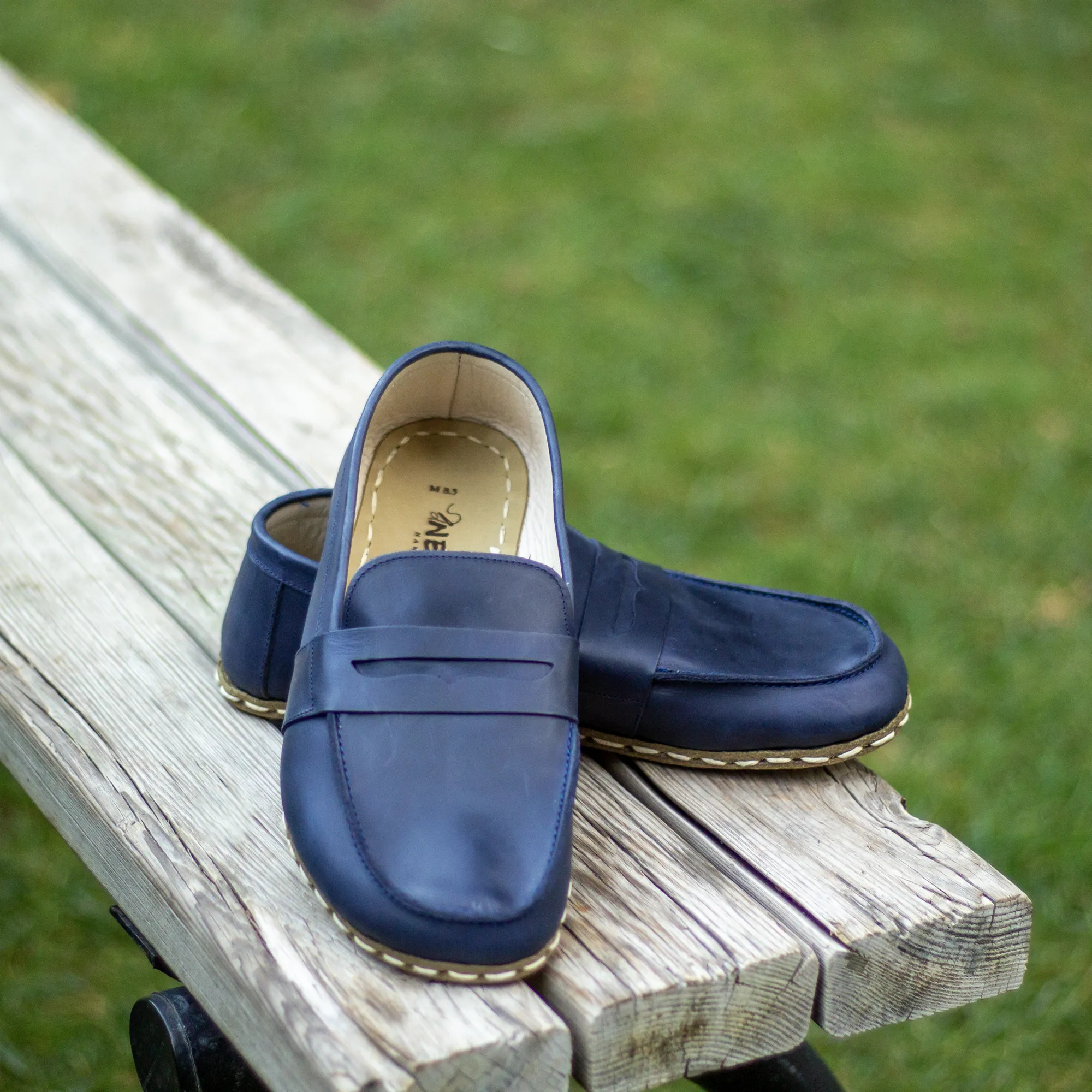 Men's Leather Earthing Barefoot Shoes Crazy Navy Blue