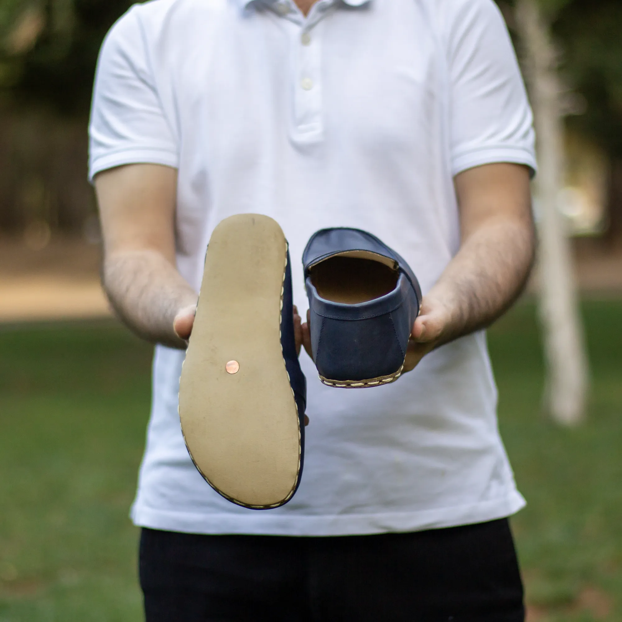 Men's Leather Earthing Barefoot Shoes Crazy Navy Blue