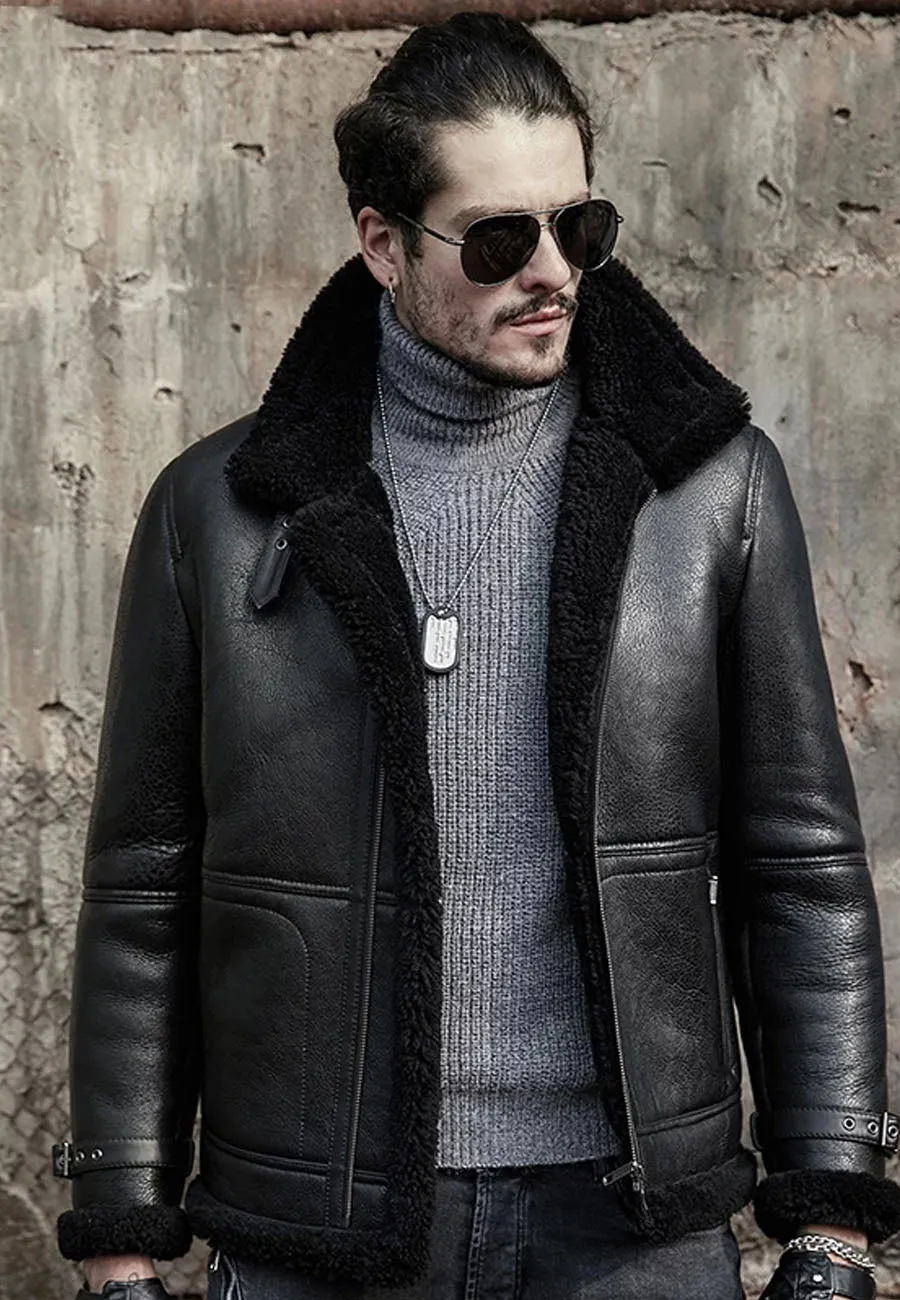 Men's Premium Black B3 Shearling Leather Aviator Jacket