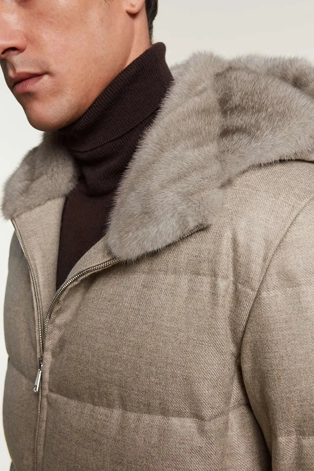 Mens puffer jacket with fur hood