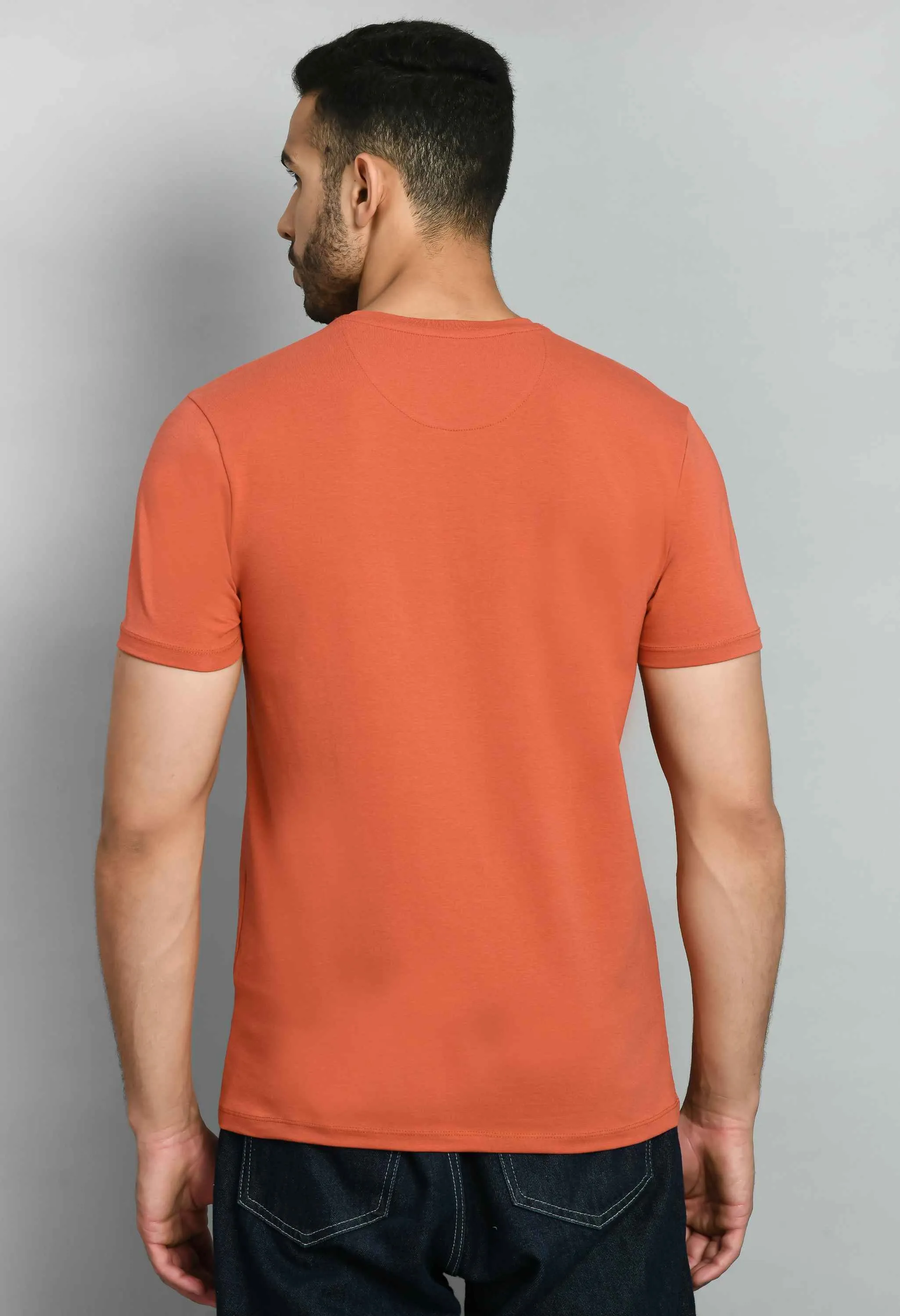 Men's Solid Rust Lycra Round Neck T-Shirt