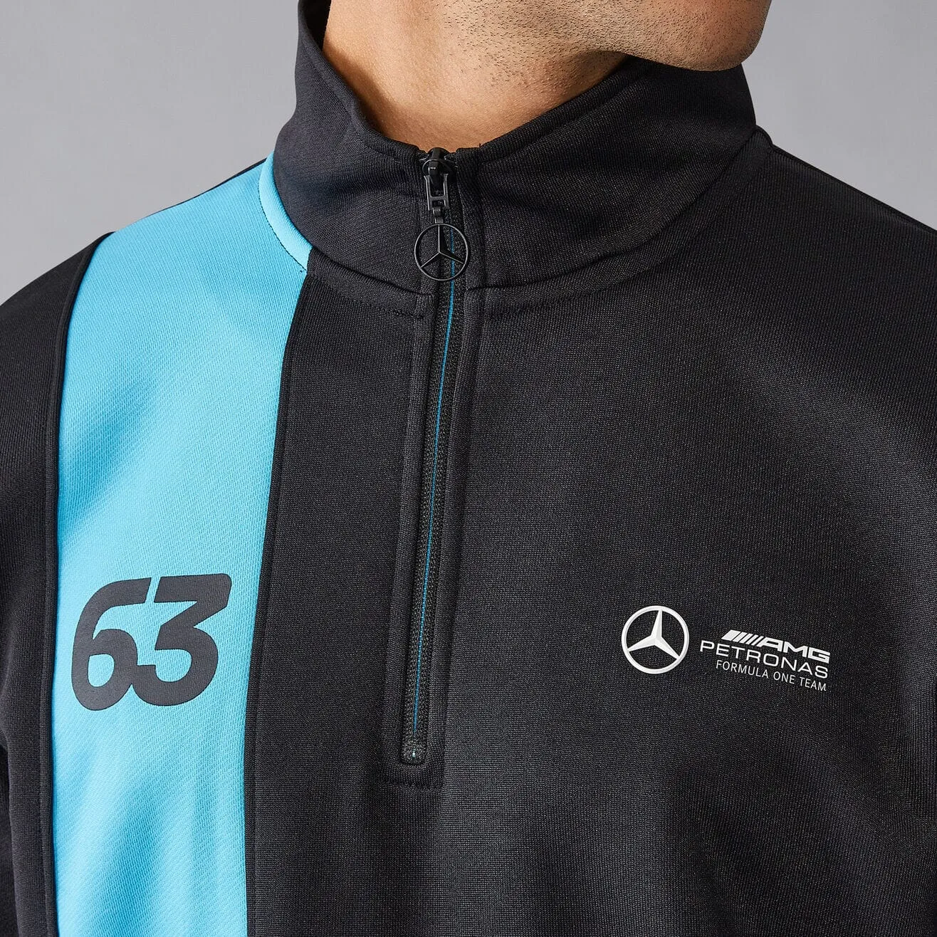 Mercedes AMG Petronas F1 Men's George Russell 1/4 Zip Sweatshirt - Black