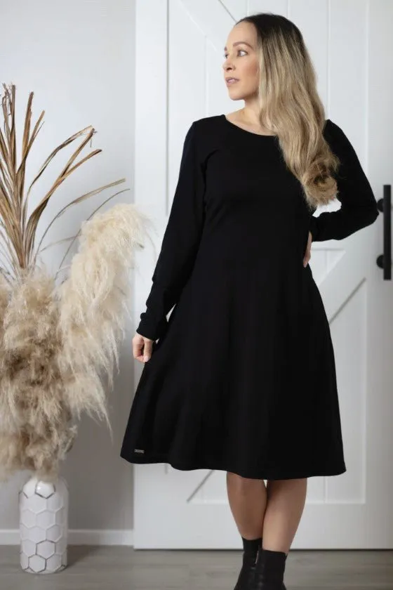 MERINO SWING DRESS LONG SLEEVES BLACK EBAS54D