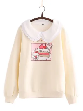 Metaversmall Japan Style Kawaii Rabbit Print Harajuku Women Sweatshirt Winter Long Sleeve Peter Pan Collar Sweet Female Cute Pullover Top