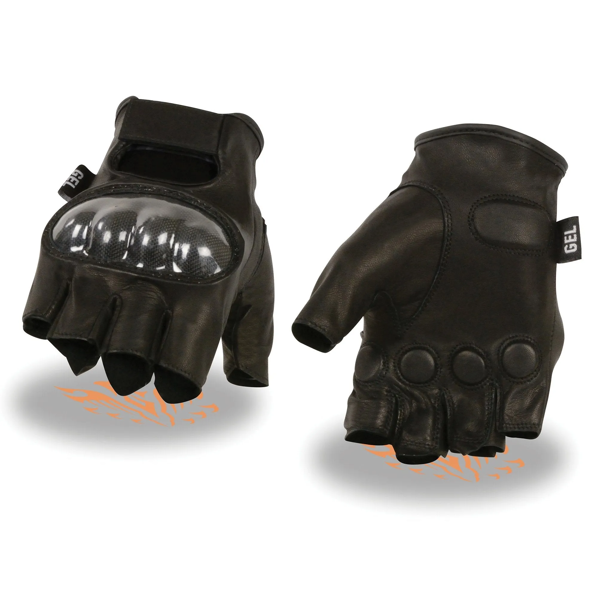 Milwaukee Leather MG7555 Men's Black Leather Gel Padded Fingerless Motorcycle Hand Gloves W/ ’Hard Knuckle’ For Protection