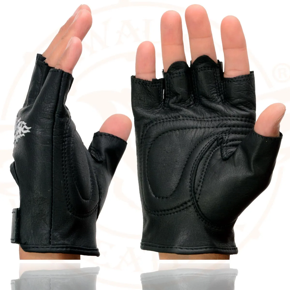 Milwaukee Leather SH353 Men's Black Leather Gel Padded Palm Fingerless