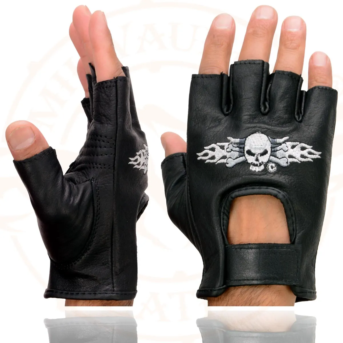 Milwaukee Leather SH353 Men's Black Leather Gel Padded Palm Fingerless