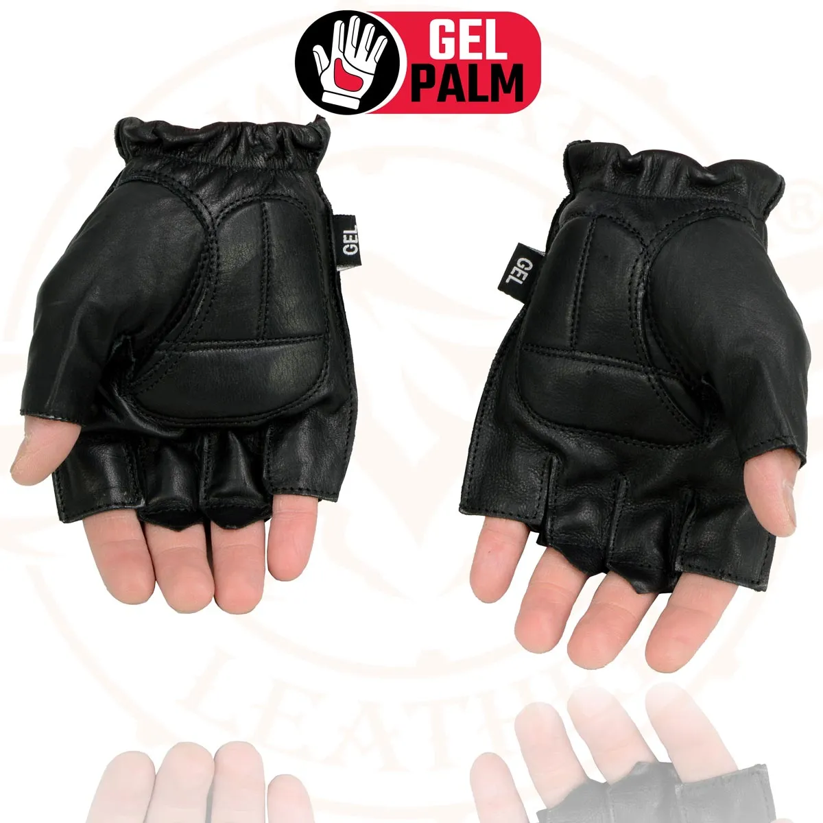 Milwaukee Leather SH442 Men's Black Leather Gel Padded Palm Fingerless Motorcycle Hand Gloves W/ Soft ‘Genuine Leather’