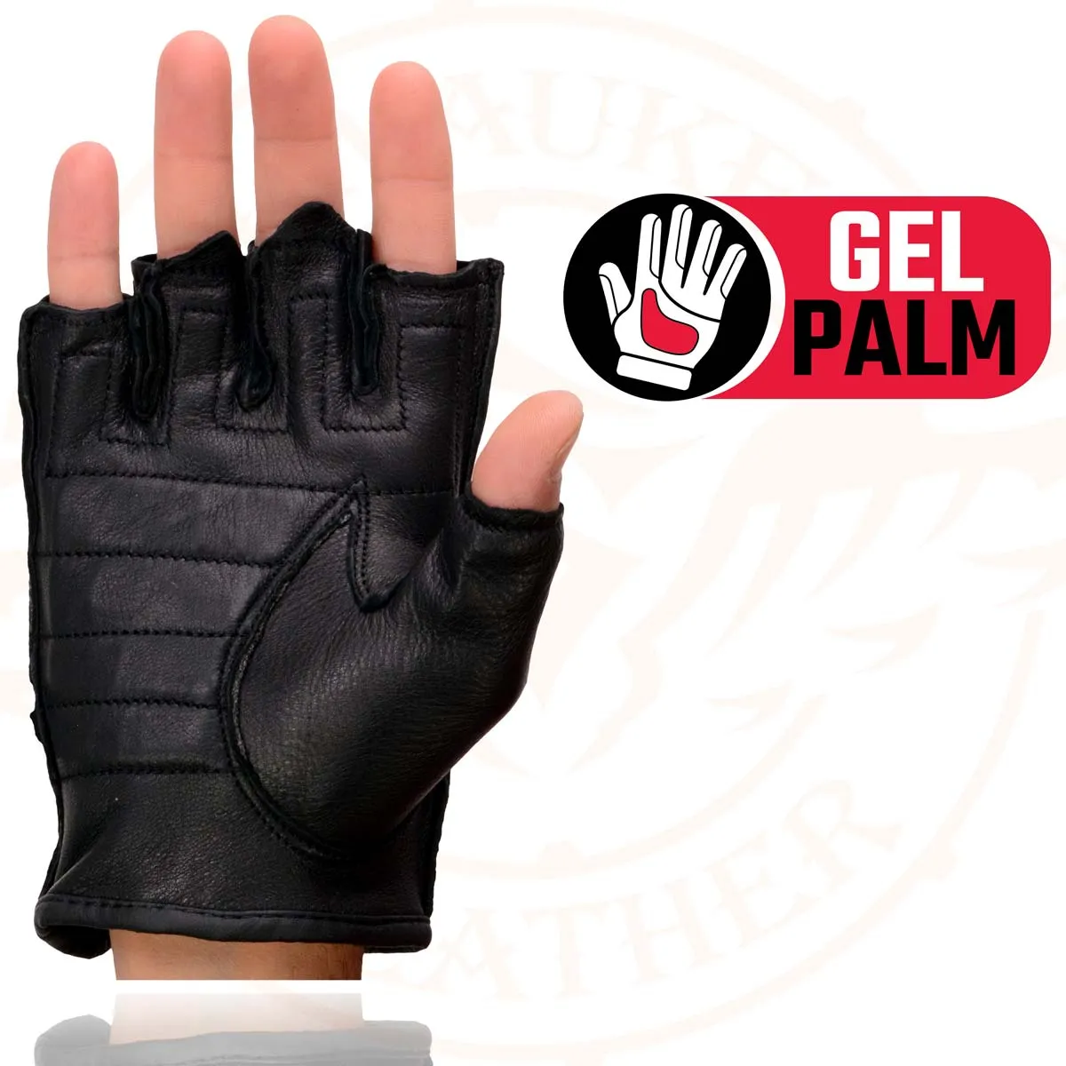 Milwaukee Leather SH851 Men's Black Leather Gel Padded Palm Fingerless