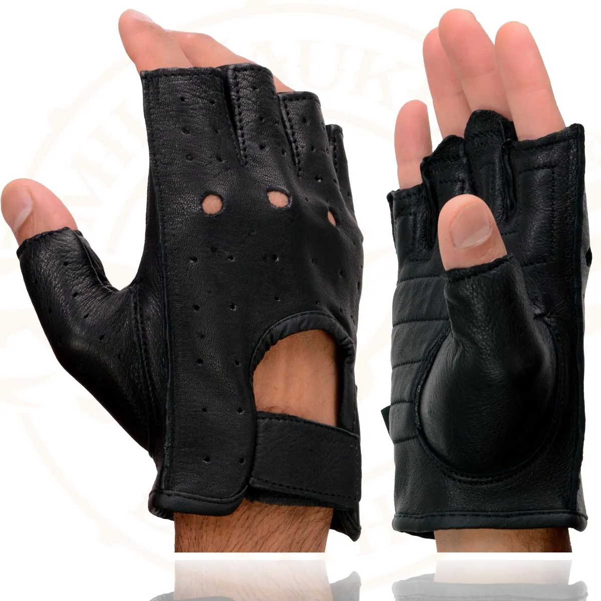 Milwaukee Leather SH851 Men's Black Leather Gel Padded Palm Fingerless