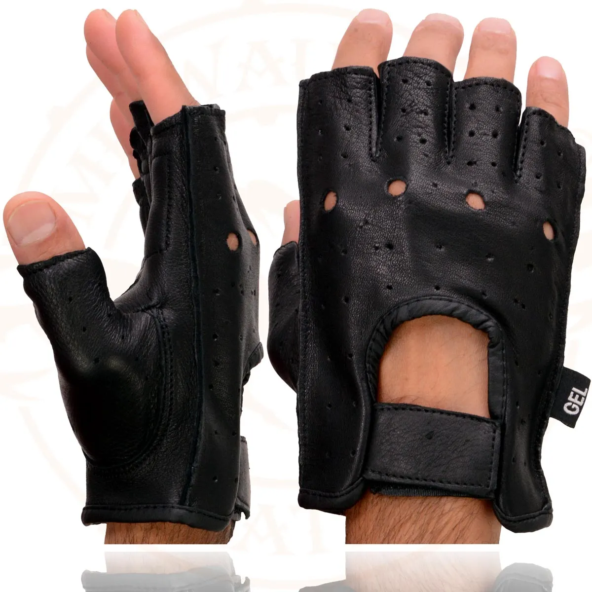 Milwaukee Leather SH851 Men's Black Leather Gel Padded Palm Fingerless