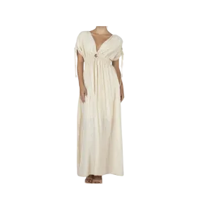 Miss Me Women's Flowy Maxi Smocked Waist Tassels Cream Dress