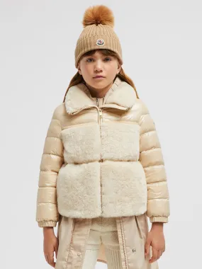 Moncler Enfant Girls Down Teddy Fleece Amabay Jacket in Beige