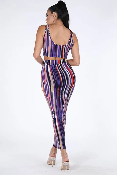 Multi Stripe Tank and Maxi Skirt Set