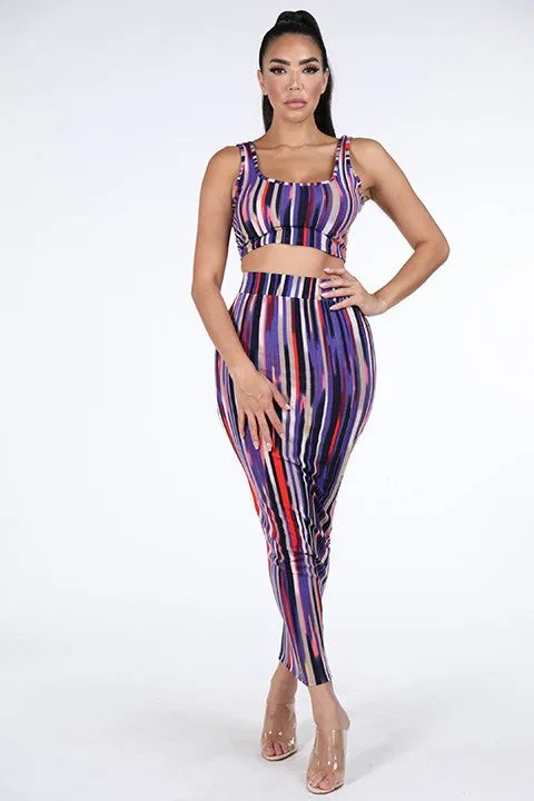 Multi Stripe Tank and Maxi Skirt Set