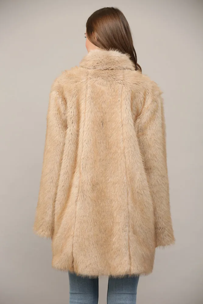 Notch Collar Faux Fur Coat