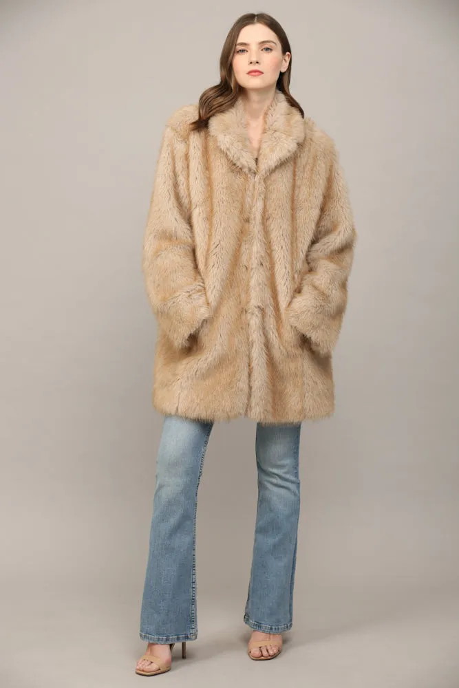 Notch Collar Faux Fur Coat