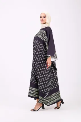 Olfa Luxe Crepe Maxi Dress with Graphic Lines and Geometric Accents