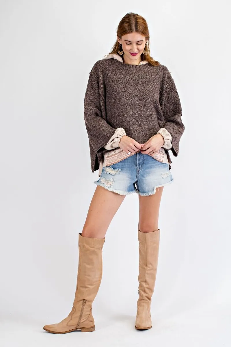 Oversized wide sleeve sweater with rounded neckline