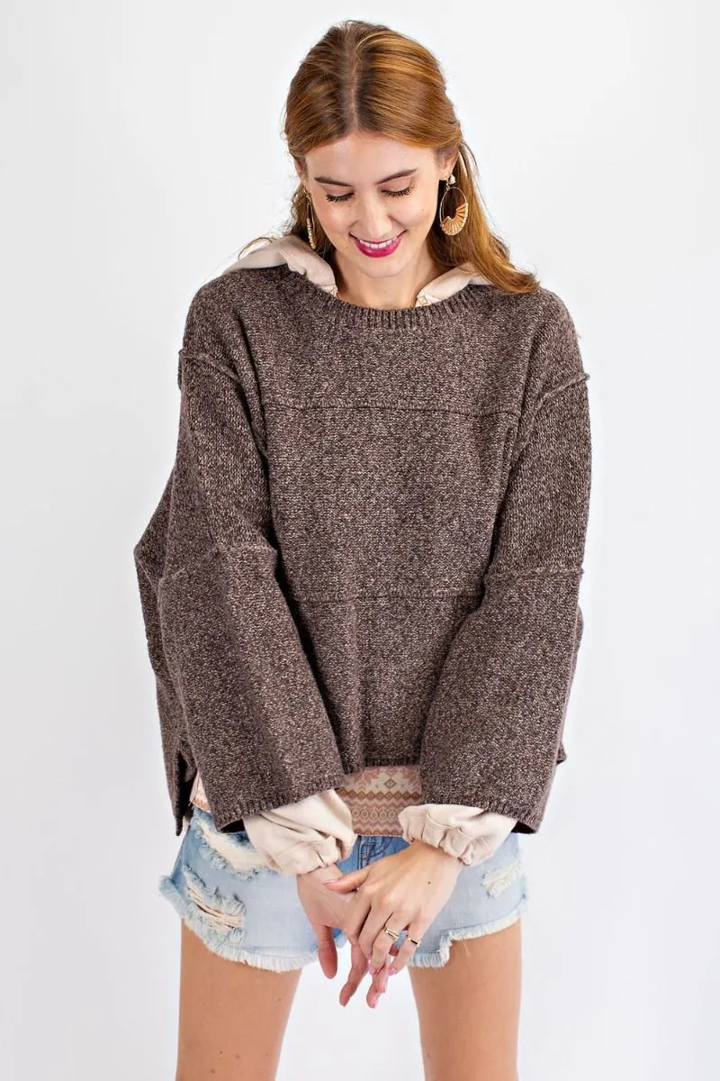 Oversized wide sleeve sweater with rounded neckline