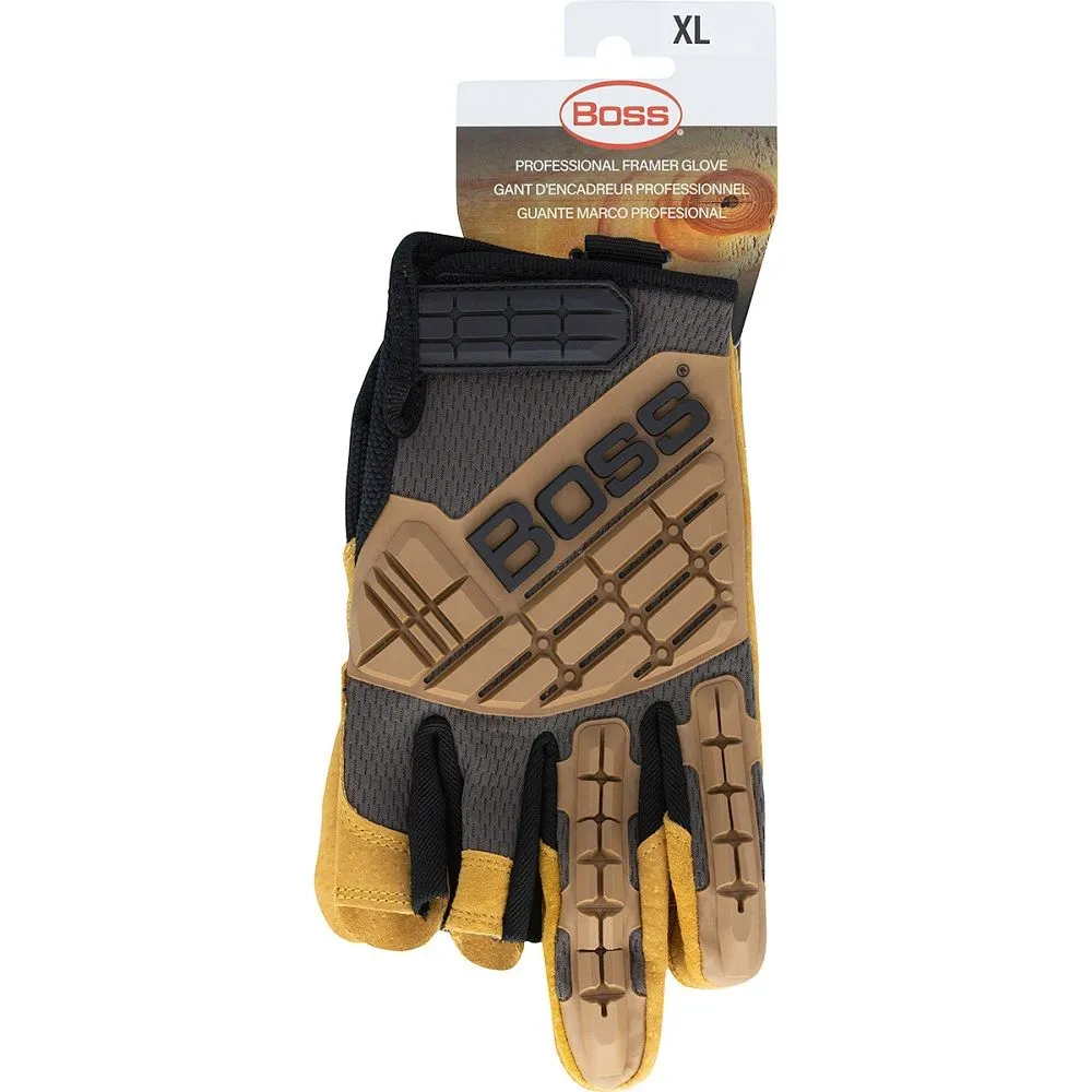 PIP Boss 120-MF1360T Premium Pigskin Padded Leather Palm with Mesh Fabric Back and TPR Impact Protection Glove, 1 Pair