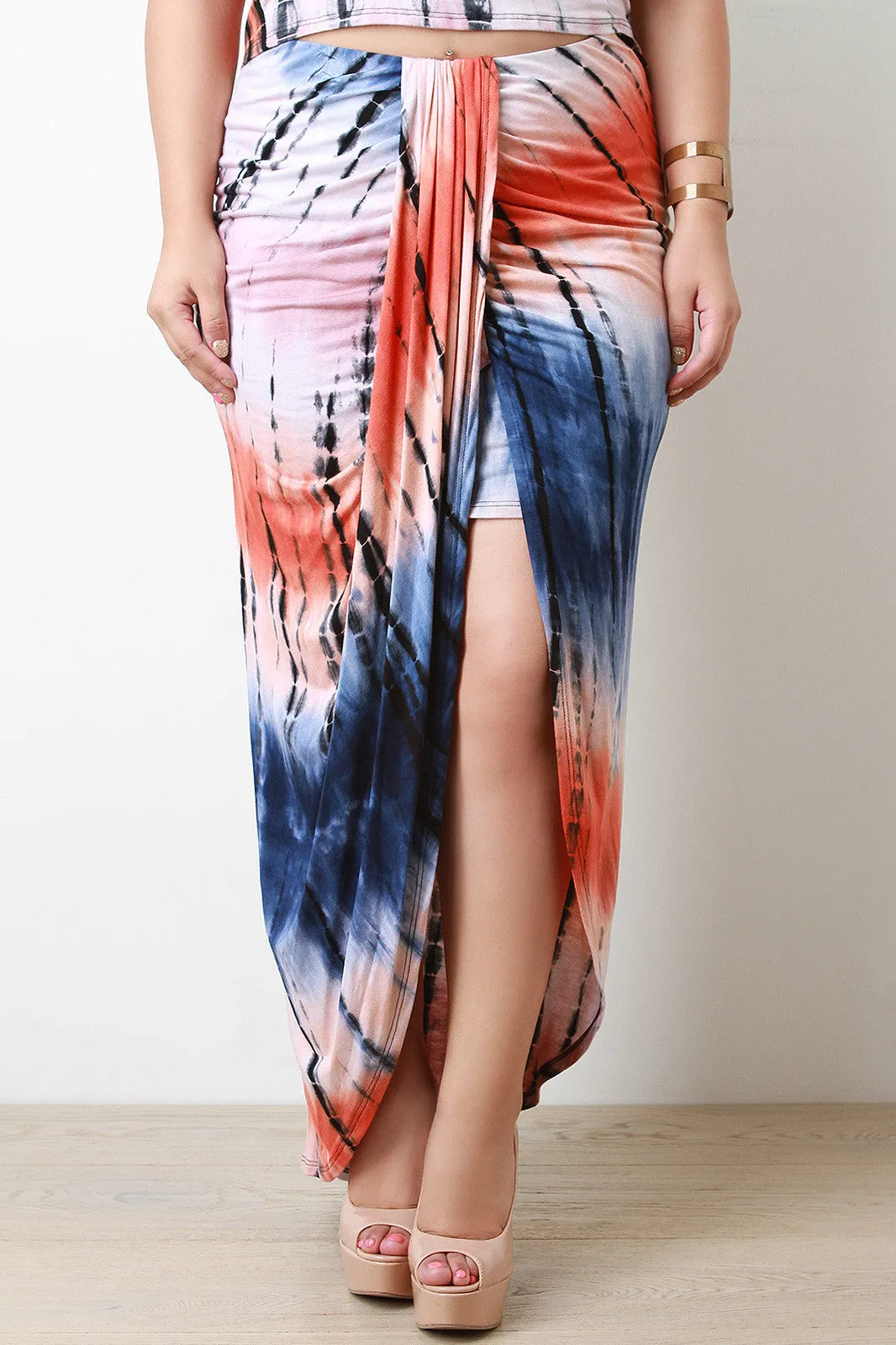 Plus Size Tie Dye Tulip Maxi Skirt