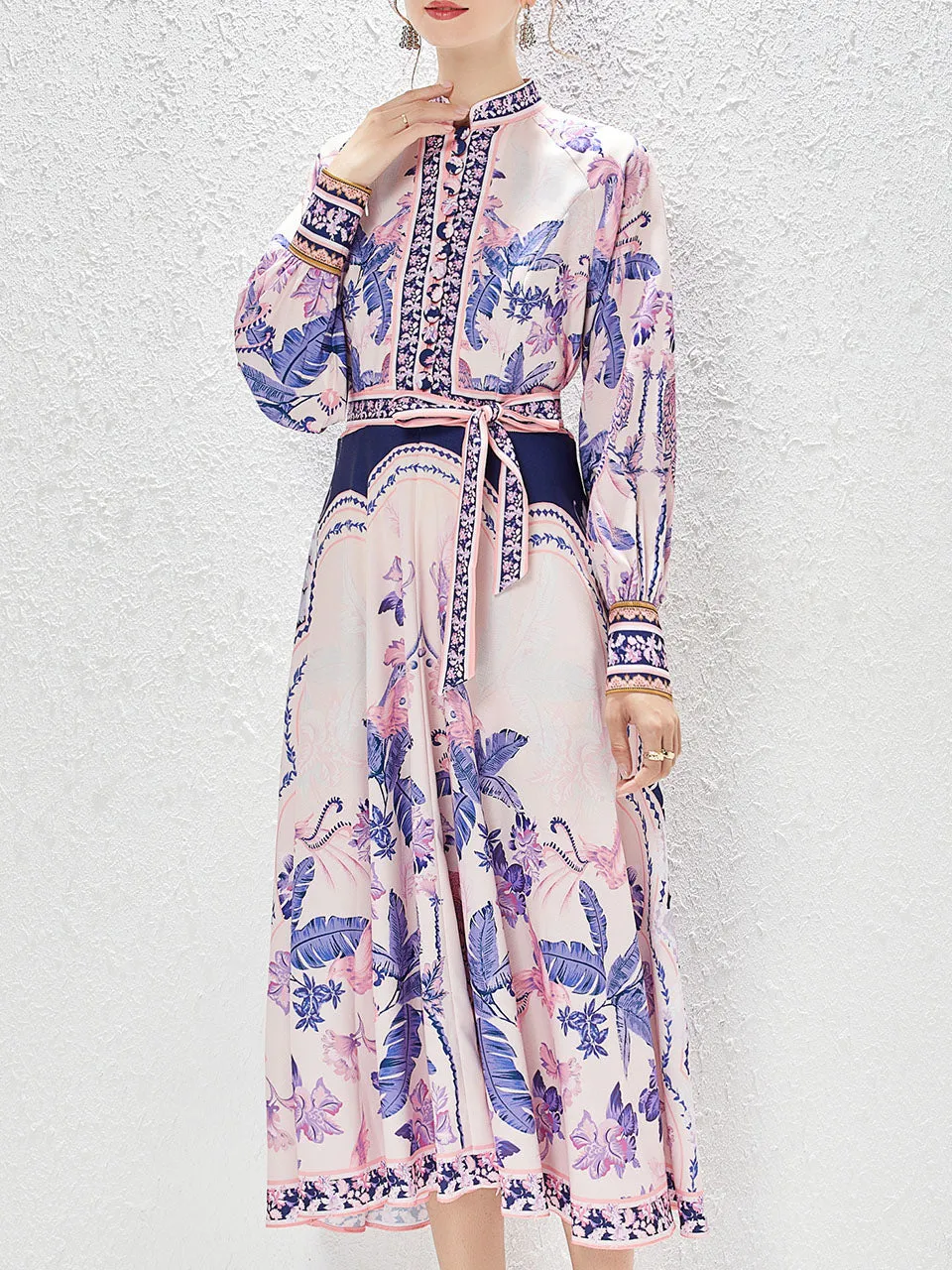 Purple Half Turtleneck Long Sleeve Bohemian Dress Maxi Dress