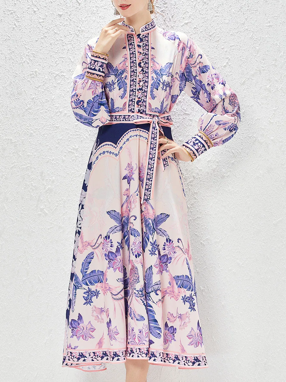 Purple Half Turtleneck Long Sleeve Bohemian Dress Maxi Dress