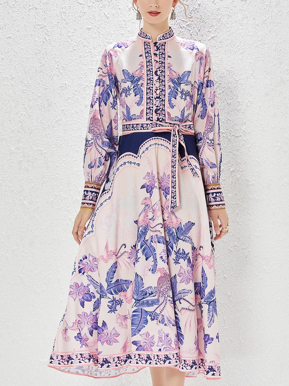 Purple Half Turtleneck Long Sleeve Bohemian Dress Maxi Dress