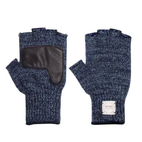 Ragg Wool Fingerless Glove - Denim Melange With Black Deerskin