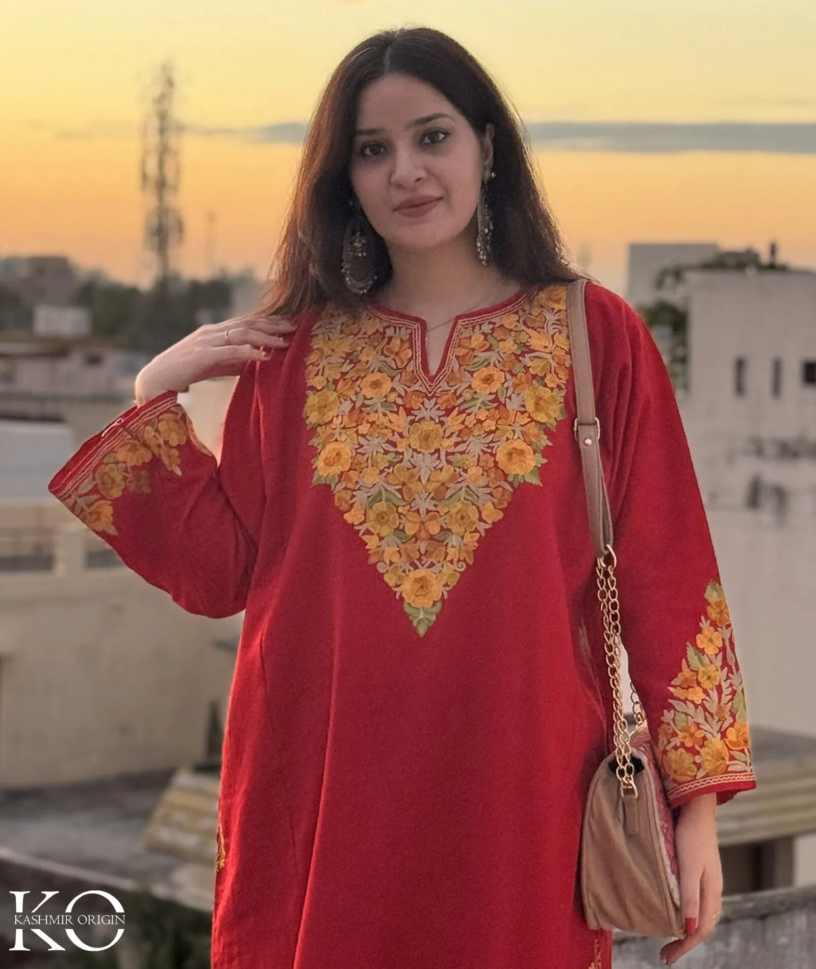 Red Floral Design Aari Embroidered Top Seller Phiran