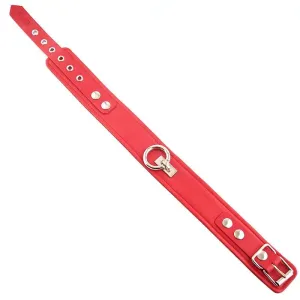 Red Leather Adjustable Collar and O-ring with Buckles