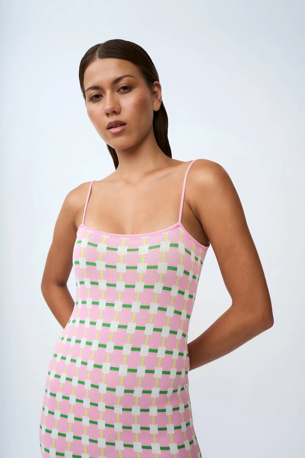 Remy Checker Knit Midi Dress | Final Sale - Pink Green Yellow