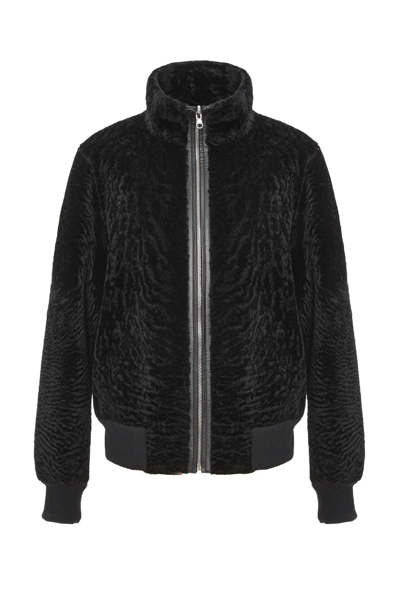 Reversible Textured Shearling Lamb Bomber Jacket