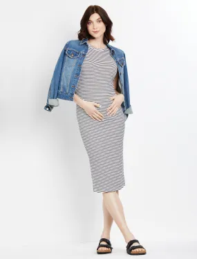 Rib Knit Maternity Dress in Blk/White Stripe