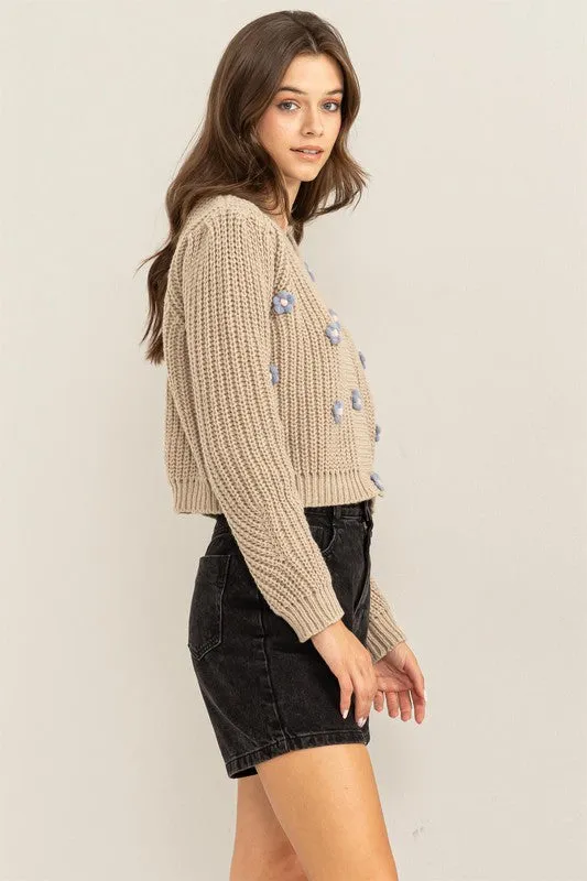 Romantic Winter Floral Cardigan Light Taupe