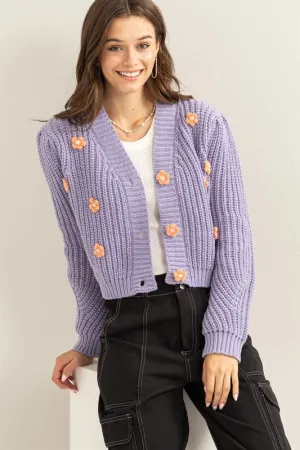 Romantic Winter Floral Cardigan Lilac