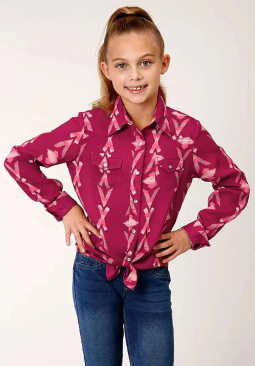 Roper Wine Aztec (Purple) - Girl's Western Snap Shirt