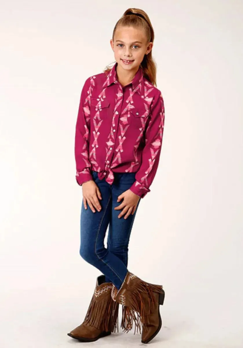 Roper Wine Aztec (Purple) - Girl's Western Snap Shirt